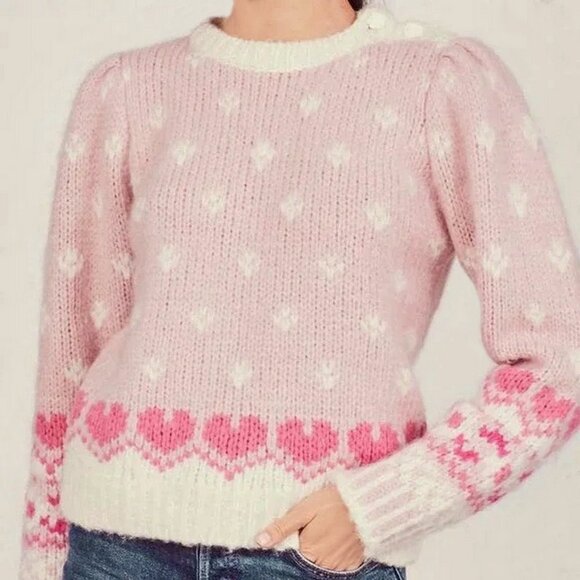 LoveShackFancy Sweaters - LoveShackFancy Rosie Heart Alpaca Wool Puff Shoulder Sweater